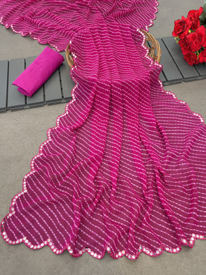 S.R.TEXTILES Printed Leheria Georgette Saree(Pink)