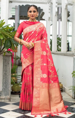 SRI SAI CREATION Woven, Self Design Bollywood Silk Blend Saree(Pink, Red)