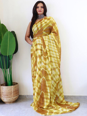 Anouk Rustic Dyed Pre Draped Saree Georgette Saree(Mustard)