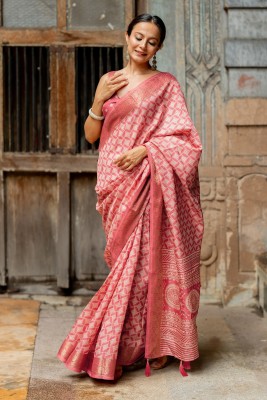 MIRCHI FASHION Printed, Geometric Print Bollywood Silk Blend Saree(Pink, Cream)