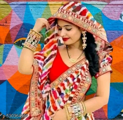charmie designer Printed Bandhani Georgette Saree(Multicolor)