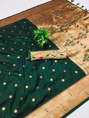 Divastri Woven Paithani Cotton Silk Saree(Multicolor)