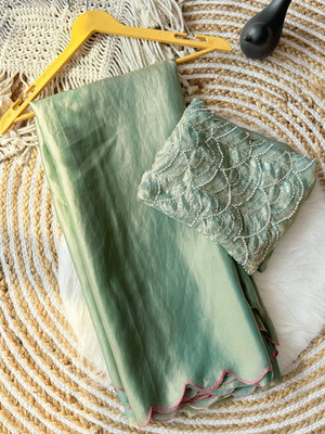Snija Fashion Solid/Plain Bollywood Satin Saree(Light Green)