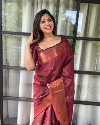 Dhami Woven Kanjivaram Pure Silk, Art Silk Saree(Maroon)