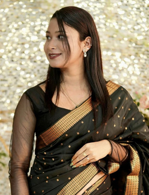 Bhagavati Self Design Mekhela Chador Polyester Saree(Black)