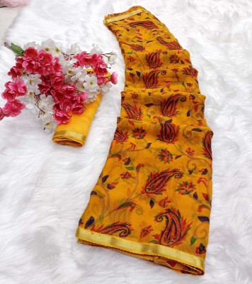 SWDHRM Printed, Embellished, Floral Print Daily Wear Chiffon Saree(Yellow)