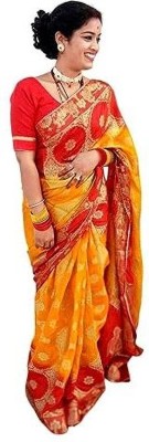 Kavita Creation Self Design Banarasi Art Silk Saree(Yellow, Red)