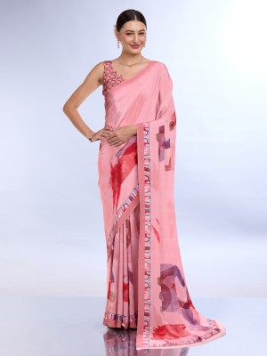 RekhaManiyar Digital Print Bollywood Satin Saree(Pink)