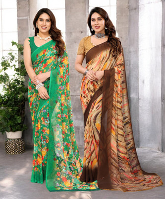 Moda Rapido Printed Bollywood Georgette Saree(Pack of 2, Multicolor)