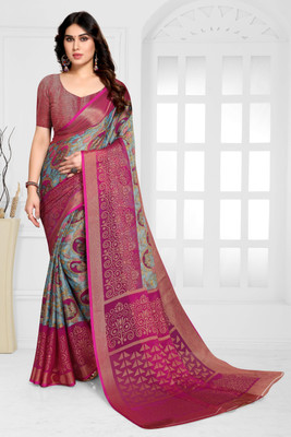 Divastri Printed, Floral Print Bollywood Brasso, Chiffon Saree(Red)