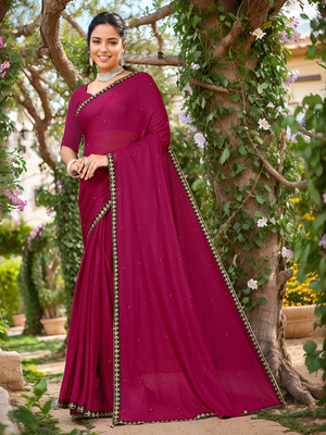 sagarika Self Design Daily Wear Chiffon Saree(Magenta)