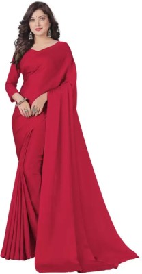 Sanjana Silks Solid/Plain Bollywood Georgette Saree(Red)