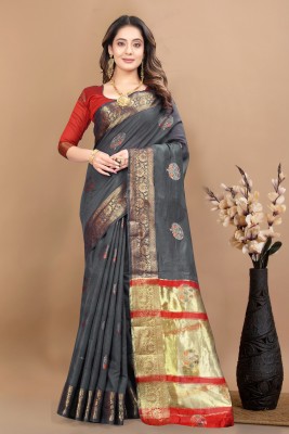 NARAYAN TEXTILES Woven Banarasi Cotton Blend Saree(Grey)