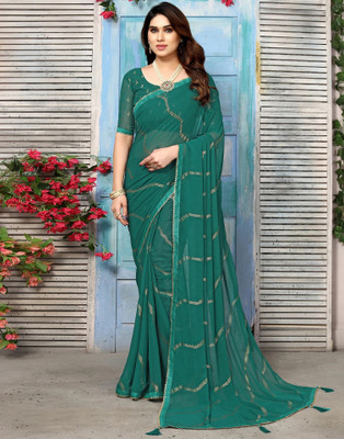 Samah Printed, Temple Border Bollywood Georgette Saree(Green)