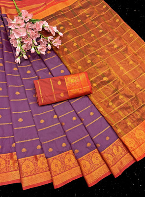 rangbhakti Woven Banarasi Silk Blend, Crepe Saree(Purple, Red)