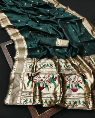 alakh Woven Kanjivaram Jacquard, Pure Silk Saree(Green)