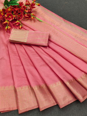 VAKHARIYAFAB Self Design, Woven Kanjivaram Cotton Silk, Pure Silk Saree(Pink)