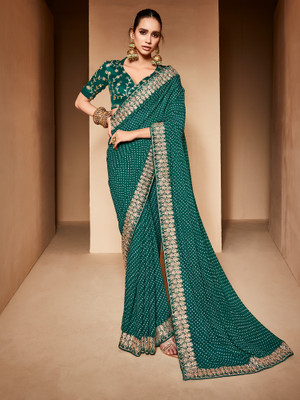 Sareemall Printed Bandhani Georgette Saree(Light Green)