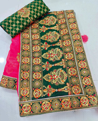 Anjani Textile Embroidered Bollywood Silk Blend Saree(Pink)