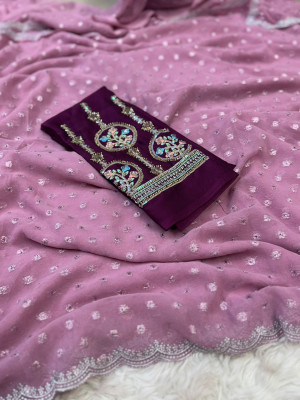 Tradivibe Embroidered Bollywood Jimmy choo Saree(Magenta)