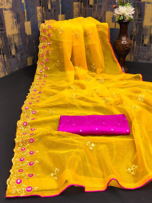 LADYSUTRA Embellished Bollywood Net Saree(Multicolor)