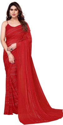 Moda Rapido Striped Daily Wear Satin Saree(Red)