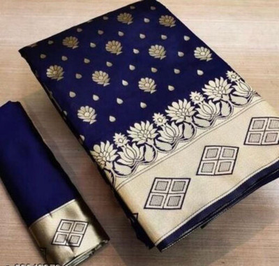 LEAFSY Self Design Banarasi Jacquard Saree(Blue)