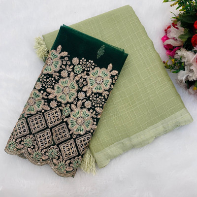 KONICA FAB Solid/Plain Bollywood Chiffon Saree(Light Green)