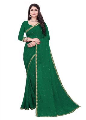 SILKZA Self Design Bollywood Georgette Saree(Dark Green)