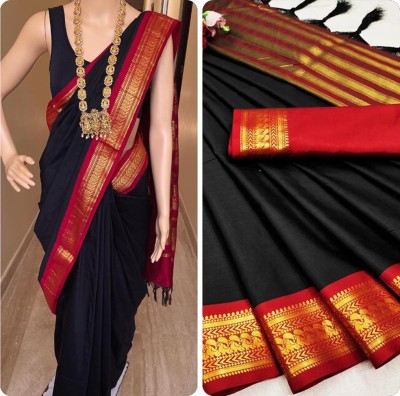 LASFIRA FASHION Solid/Plain Bollywood Dupion Silk Saree(Black)