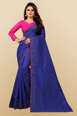 VRINDITA FASHION Self Design Daily Wear Cotton Blend Saree(Blue)