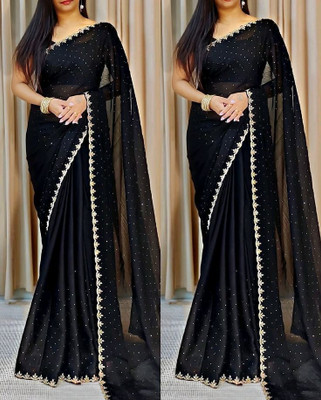 OHIRA FASHION Embroidered Bollywood Pure Silk Saree(Pack of 2, Black)