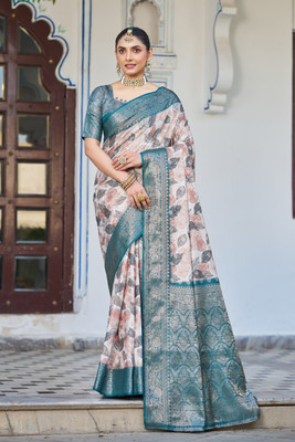 DHARMRAJ ENTERPRISE Digital Print Banarasi Crepe Saree(Light Blue)