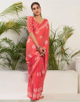 Samah Floral Print Daily Wear Chiffon, Georgette Saree(Red, White)