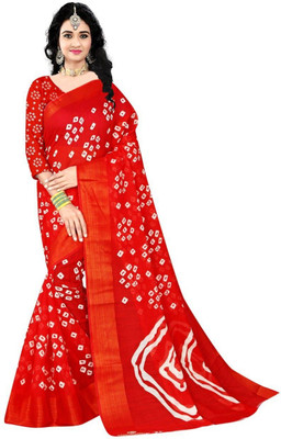 Grubstaker Self Design Bandhani Silk Blend Saree(Blue)