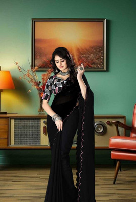 Fashionhub Solid/Plain Bollywood Georgette Saree(Black)