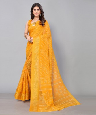 YOSHA TRENDZ Printed Bollywood Linen Saree(Yellow)