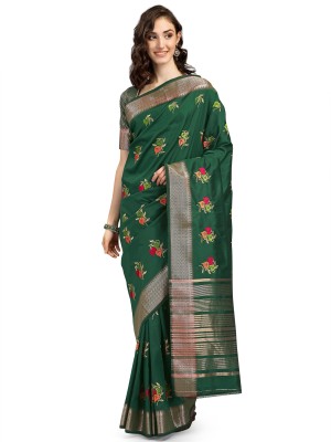 Arriva Fab Floral Print Bollywood Cotton Silk Saree(Green)