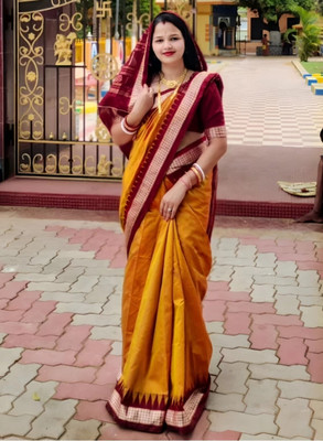 Destination Temple Border, Solid/Plain Sambalpuri Pure Silk Saree(Multicolor)