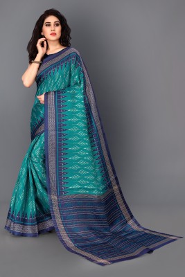 MIRCHI FASHION Printed, Temple Border Ikkat Art Silk Saree(Green, Blue)