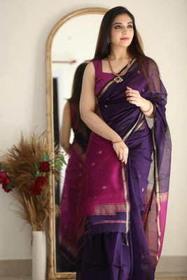 Khodal Zari Work Woven Banarasi Pure Silk Saree(Purple, Pink)