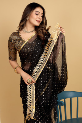 DIVYASHAKTI FASHION Embellished Bollywood Chiffon Saree(Black)