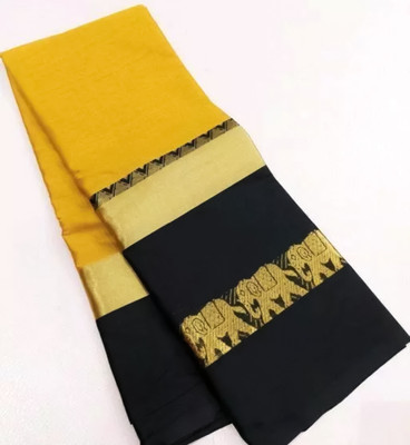MoonTextile Temple Border Assam Silk Cotton Silk Saree(Dark Green)