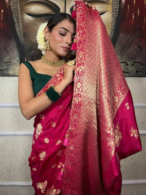 MADHAV Woven Banarasi Art Silk Saree(Pink)