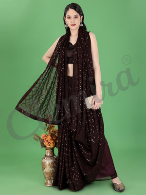 Clemira Embellished Bollywood Georgette Saree(Brown)