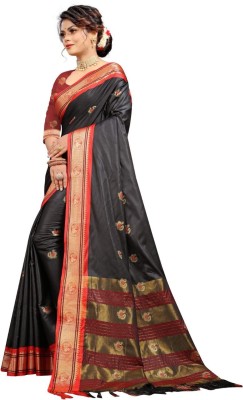 Nimidiya Woven Kanjivaram Pure Silk, Art Silk Saree(Black)