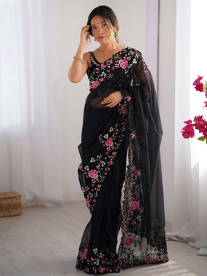 Sareemall Embroidered Bollywood Net Saree(Black)