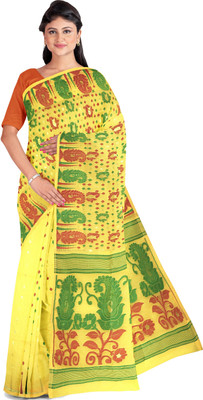 DipDiya Self Design Jamdani Cotton Blend Saree(Yellow)