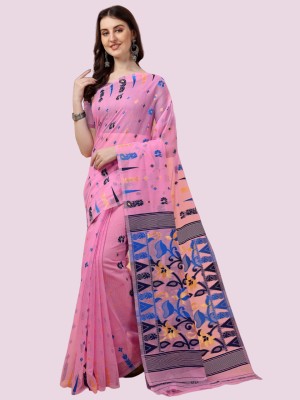 tapovan fashion Woven Jamdani Cotton Silk, Jacquard Saree(Pink)