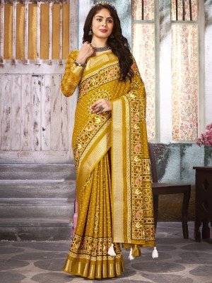 Sareemall Woven Bandhani Silk Blend Saree(Mustard)